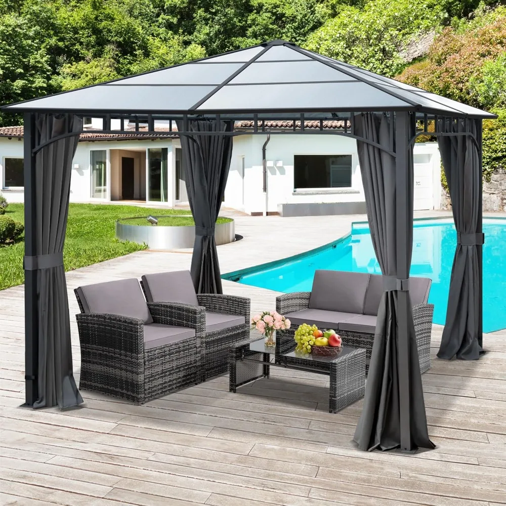 Hard Top Polycarbonate Patio Gazebo, UV Protection Canopy, Extra Shade, Heavy Duty Steel Frame with Aluminum Roof