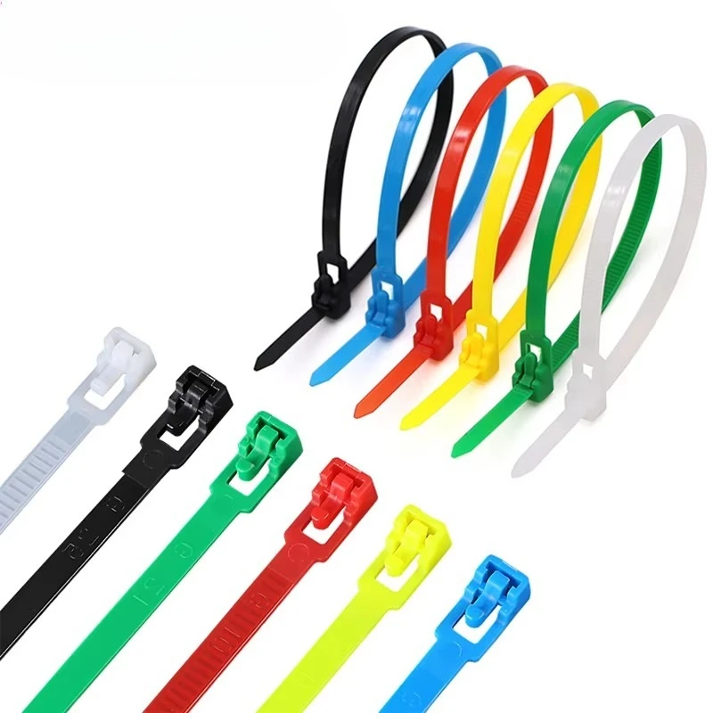 100pcs Colorful/Black/White Plastic Reusable Cable Zip Ties Releasable Nylon Adjust Loose Slipknot Recycle Detachable Bundle