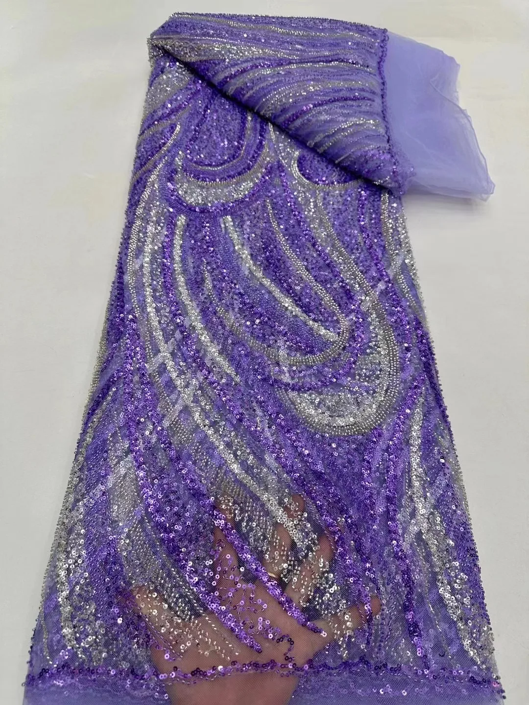 

High -End Luxury French Embroidery Heavy Groom Lace Fabric African With Sequin Fabric For Wedding Dress