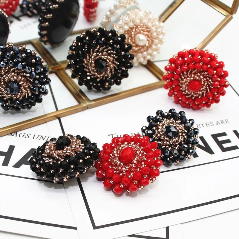 High Quality 1pcs Crystal Hand Sewn Bead Buckle Coat Garment Decorative Buttons