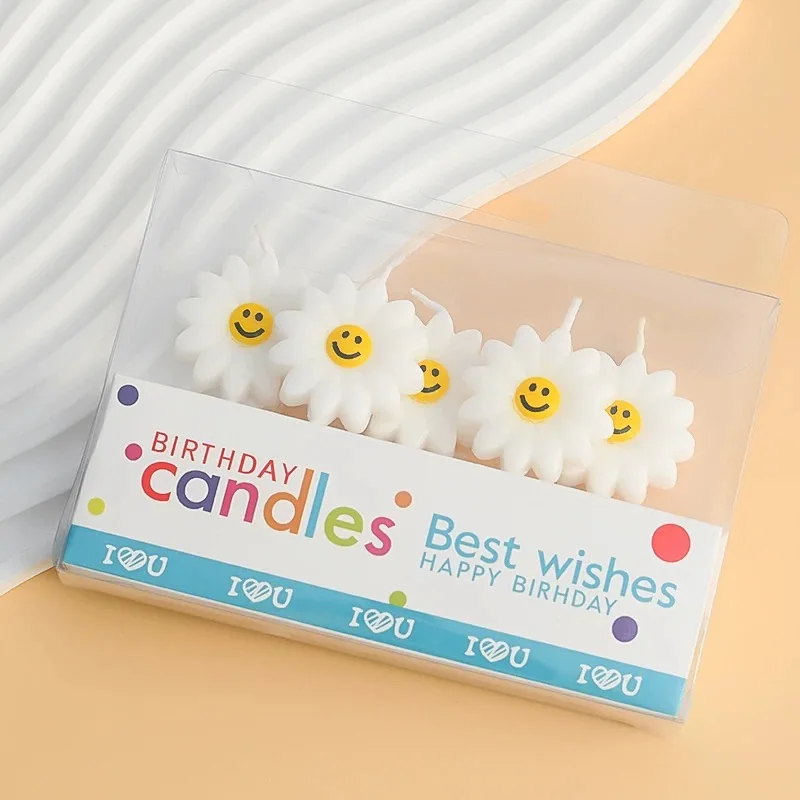 زهور رومانسية عيد الحب كعكة شمعة الإقحوانات عيد ميلاد محاكاة وجه مبتسم زهرة الشمس شمعة حفلة أقحوان