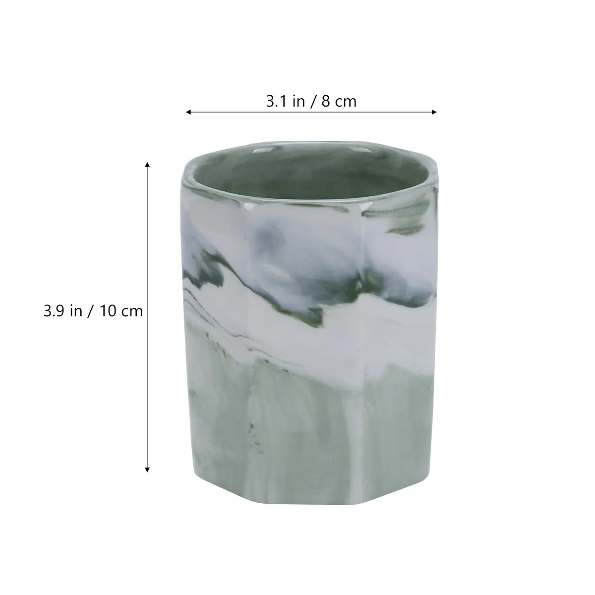 1Pcs Marble Grain Ceramic Pen Holder Octagonal Pencil Container Brush Organizer Green Desk Organizer