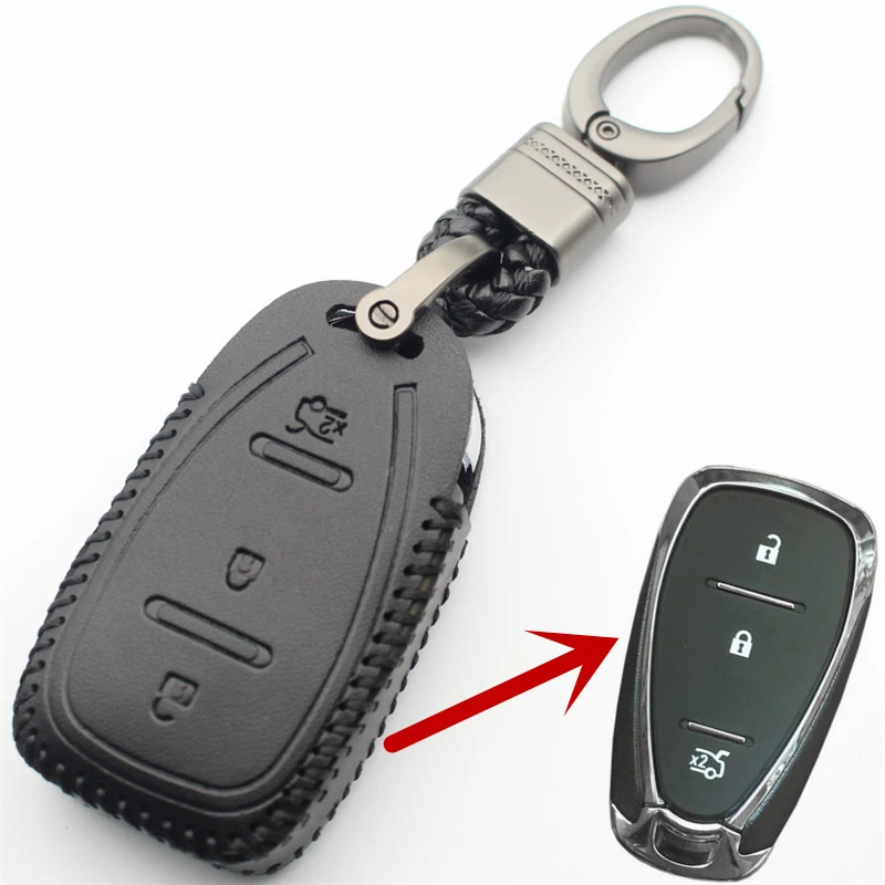 Genuine Leather Car Key Case Cover For Chevrolet Chevy Camaro Equinox Cruze Malibu Spark