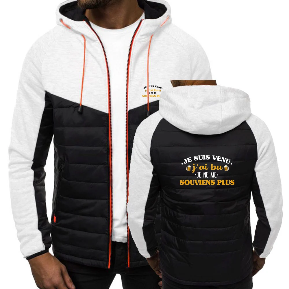 Color Blocking Drawstring Hoodies Je Suis Venu J'ai Bu Je Me Souviens plus Constant Temperature Comfort Coat Jacket