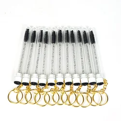 20pcs Keyring Eyelash Spoolies Brush Mascara Wand Tubes with Diamond Key Chain Eyelash Extension Makeup Tools