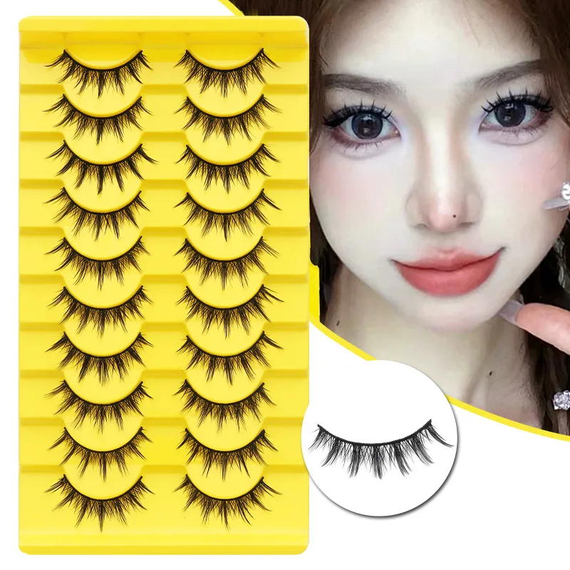 Gele trapgeplukte valse wimpers 10-paar verpakking Natuurlijk uitziende nepwimpers voor dames Make-upaccessoire