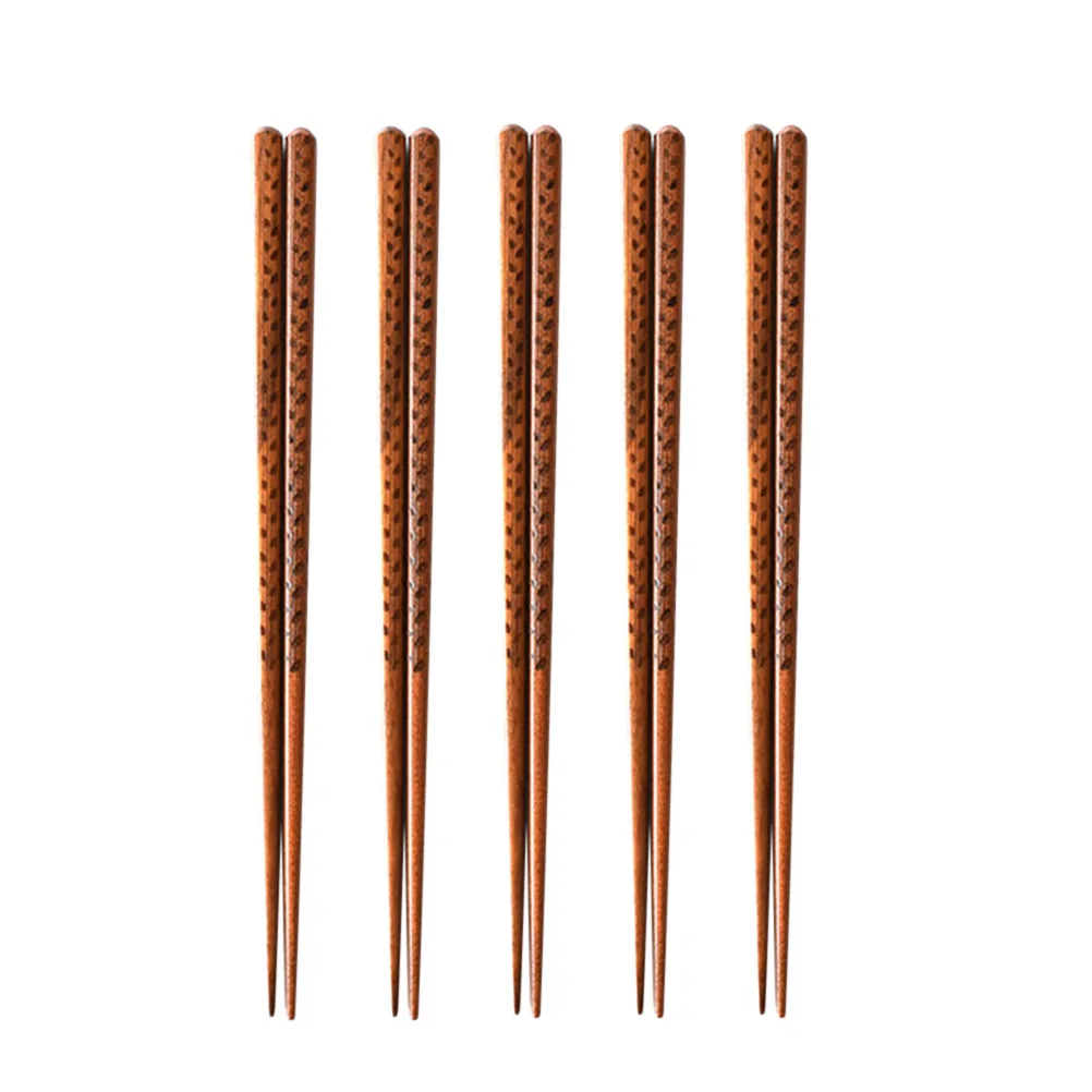 

10 Pcs Wooden Chopsticks Natural Hardwood Grain Pattern Easy Clean Kitchen Dining Dinnerware Sushi Set Smooth Gentle