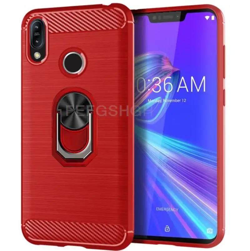 Carbon Fiber Ring Holder Stand Case For ASUS ZenFone Max Pro M2 ZB631KL ZB633KL X01AD X01BDA Silicone Shockproof Cover