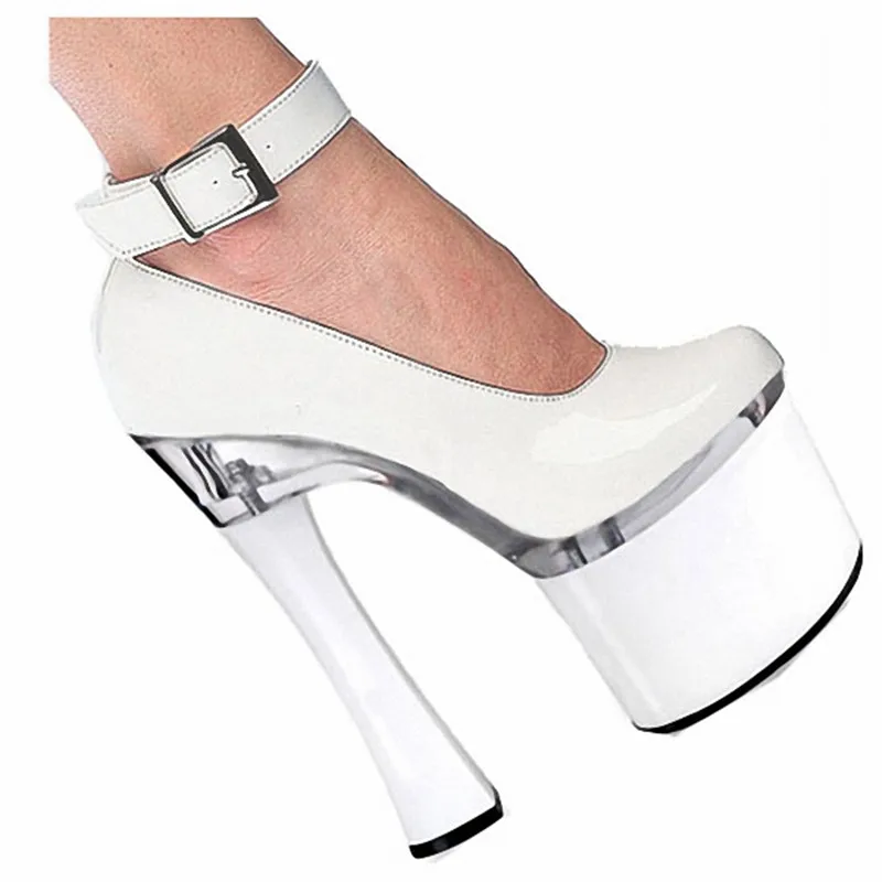 Spool Heels With Single Shoes Super-Elevation 18CM Women's High-Heeled Shoes Platform Shoes 7 Inch Ankle Strap High-Heeled Shoes