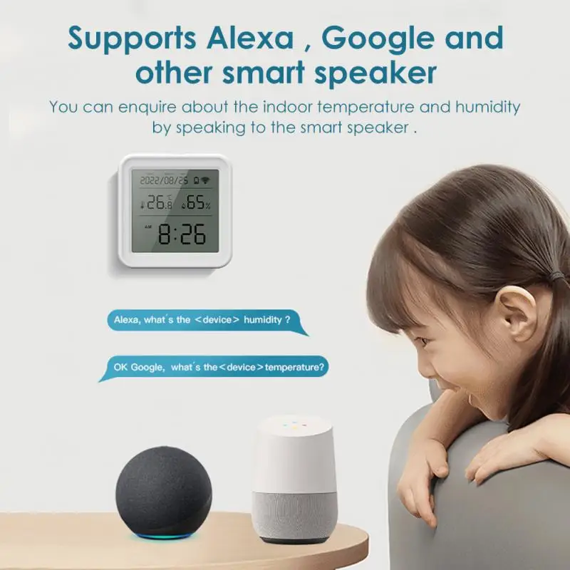 Aubess Tuya WiFi Temperature Humidity Sensor With Backlight Home Assistant Smart Home Works With Alexa Google Home Smart Life