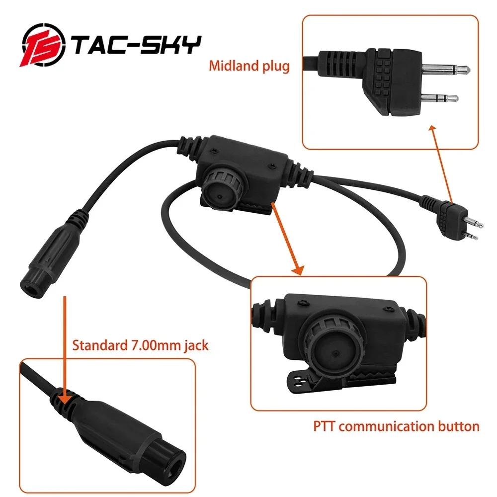 Tactical PTT RAC PTT Midland Plug For PELTO MAS COMTA Airsoft Hunting HeadphoneTactical Headset Adapter U94 PTT Military