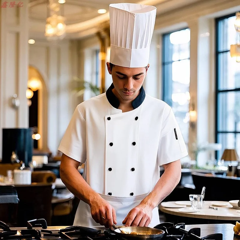 Summer Thin Double-Breasted Breathable Mesh Chef Jacket Hotel Restaurant Kitchen Workwear Baking Steakhouse Short Sleeve