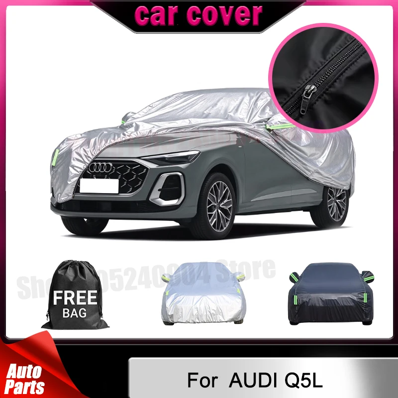 For AUDI Q5L Outdoor Full Car Cover All Weather Snow Sun UV Dustproof with Reflective Strips Wind Straps