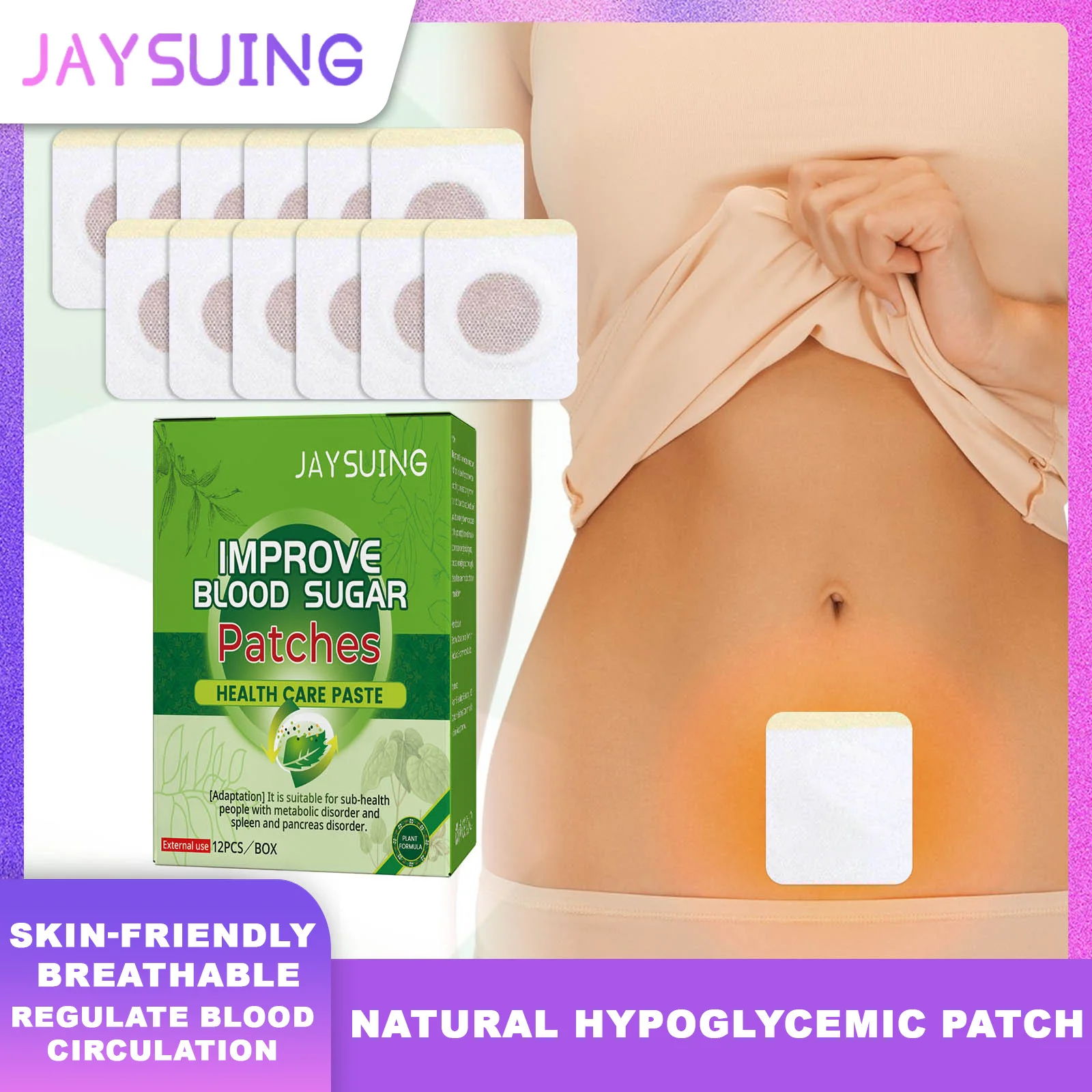 Jaysuing Natural Blood Sugar Patch Regulate Blood Circulation Lowers Blood Sugar Non Woven Fabric Skin Friendly Breathable