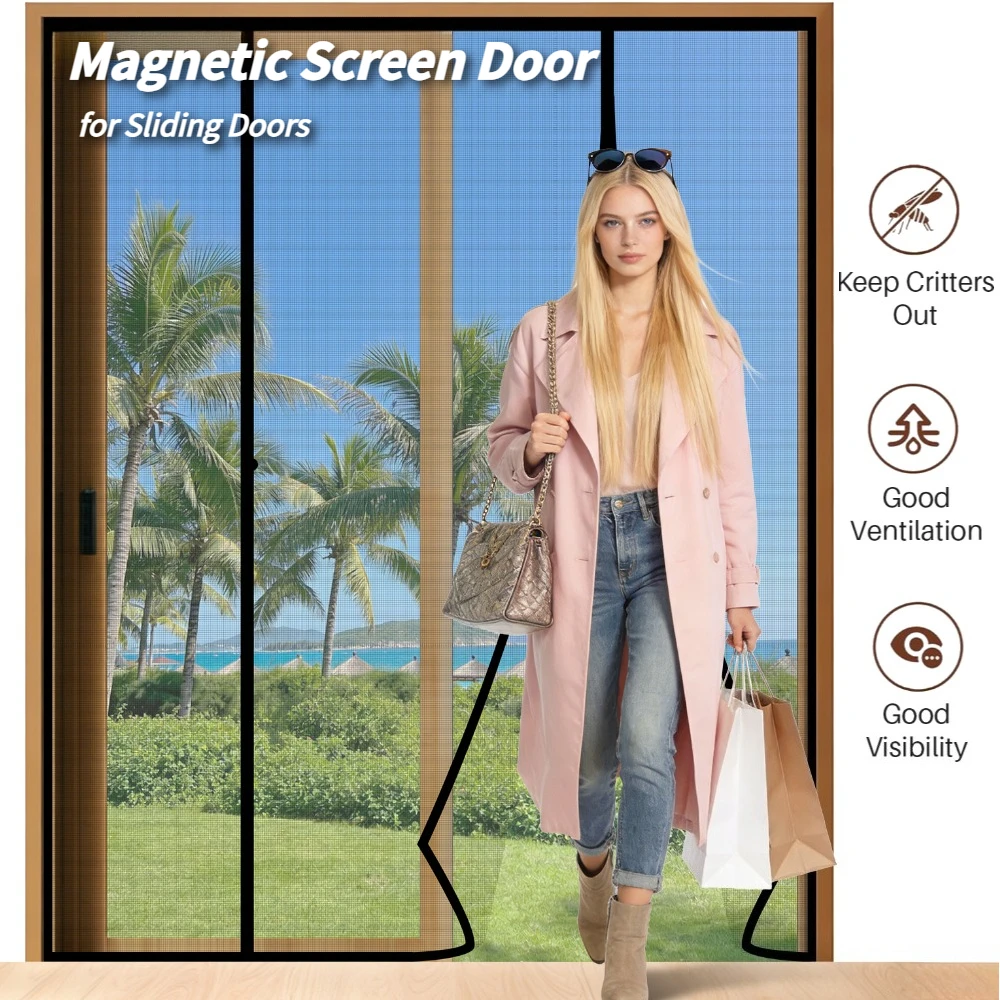 Double Door Mesh Screen Magnetic Closure Magnet Bug Screens for Doorway French Sliding Door Self Closing Fiberglass Mosquito Net