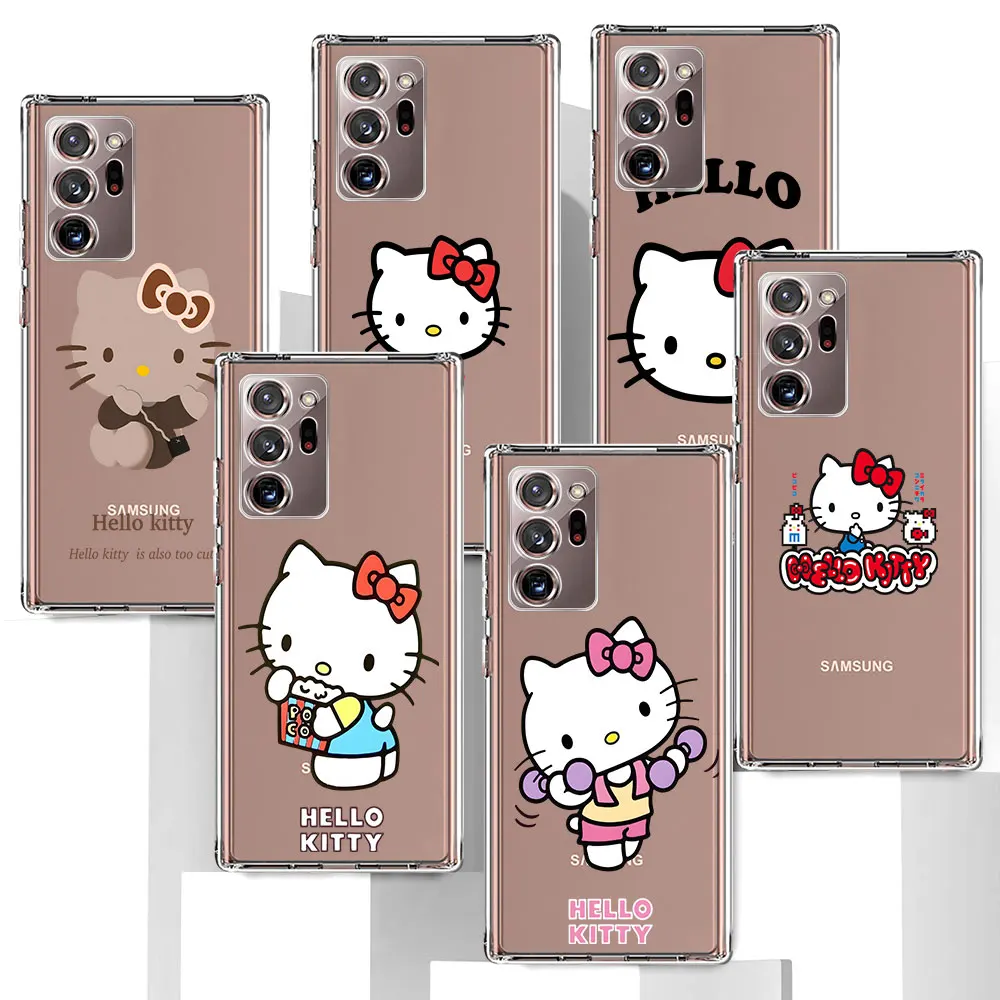 Hello Kitty Cartoon Case for Samsung Galaxy Note 20 Ultra 5G 10 Plus 8 9 TPU Transparent Phone Cover 10 Lite M52 J4 J6 Coque