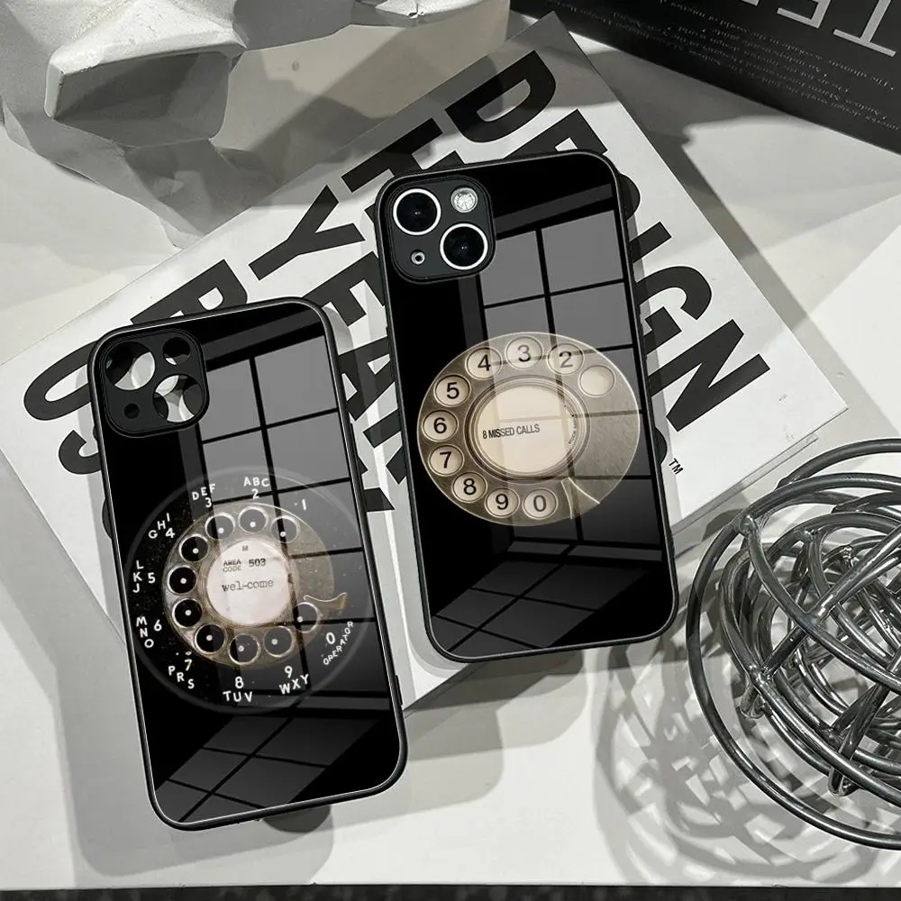 Funny Retro Rotary Dial Pattern Tempered Glass Phone Case for IPhone 17 16 Pro Max 16 15 14 Plus 13 12 Mini 11 X XS MAX XR Cover