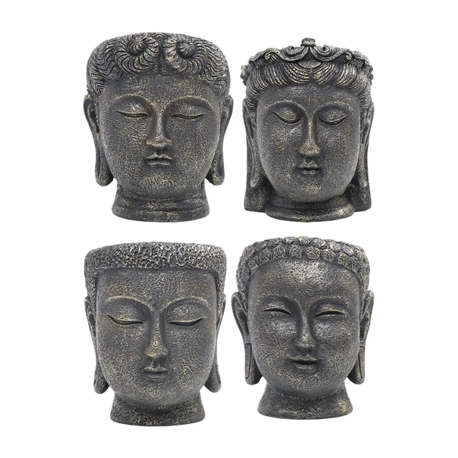 Buddha Head Planter Resin Decorative Flower Pot Statue with Drainage Hole for Office Balcony Decor