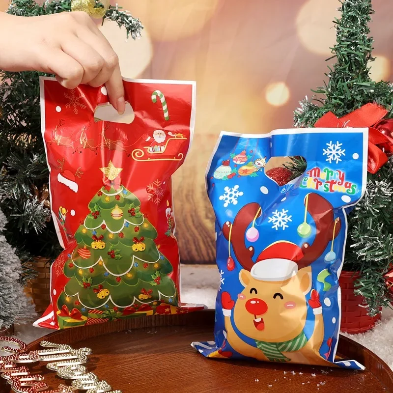 200/50pcs Christmas Bags Snowman Candy Gift Bags Merry Christmas Decoration Gift Wrapping Treat Bags 2025 New Year Packing Bag