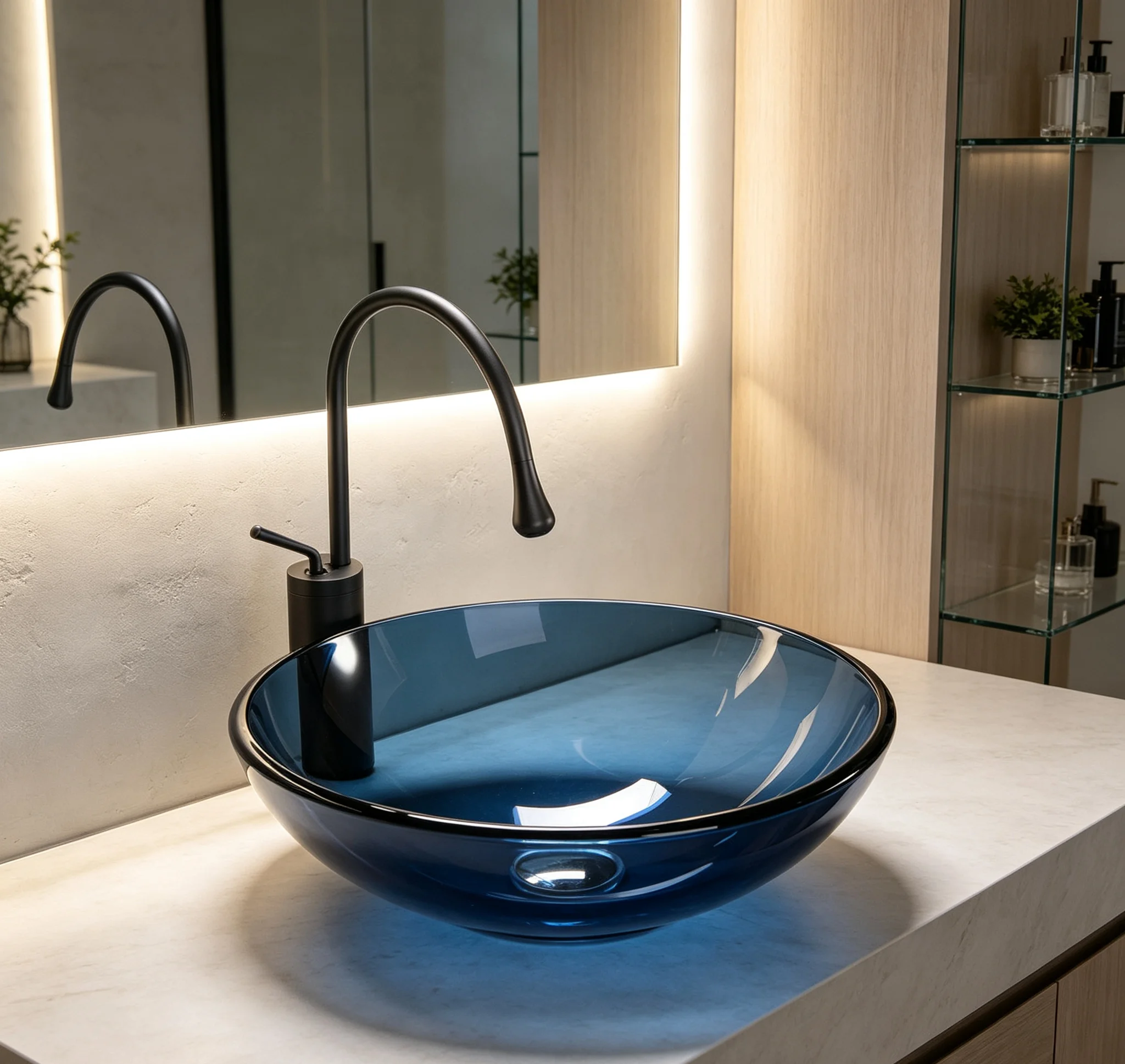 Bathroom washbasin tempered glass countertop basin Bathroom art basin Blue glass washbasin