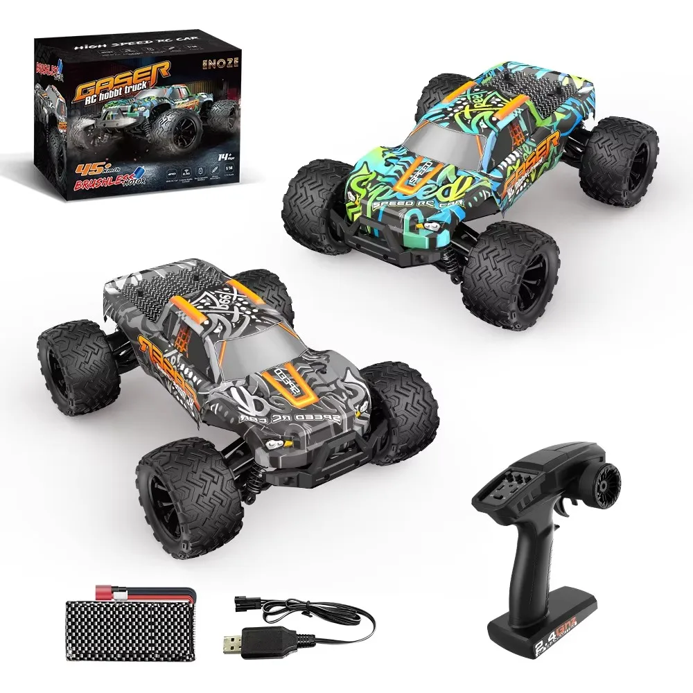 001E/002E 45 KM/h Super Brushless - Caminhão RC de alta velocidade à prova d'água, carro de brinquedo de controle remoto 4WD 1:14 - 4x4 Off Road Drift Racing