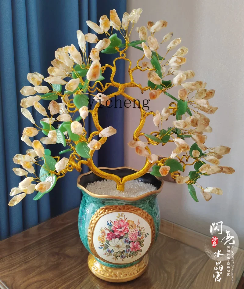 natural powder chalcedony lucky tree home entrance wine cabinet fortune tree cash tree crystal