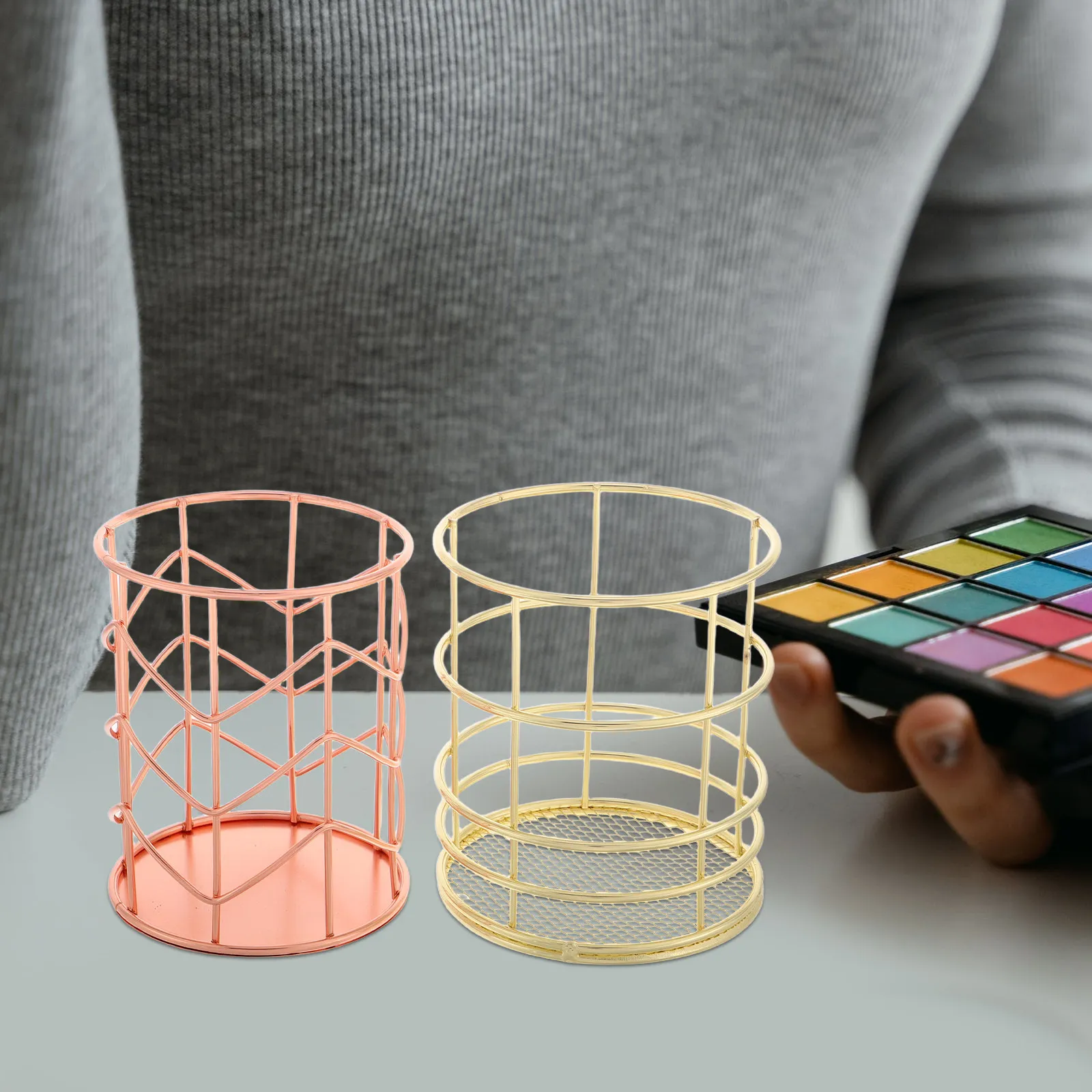 

Набор из 2-х металлических подставок для карандашей в скандинавском стиле, органайзер для ручек, кистей для макияжа, контейнер для хранения, для офиса, класса, дома