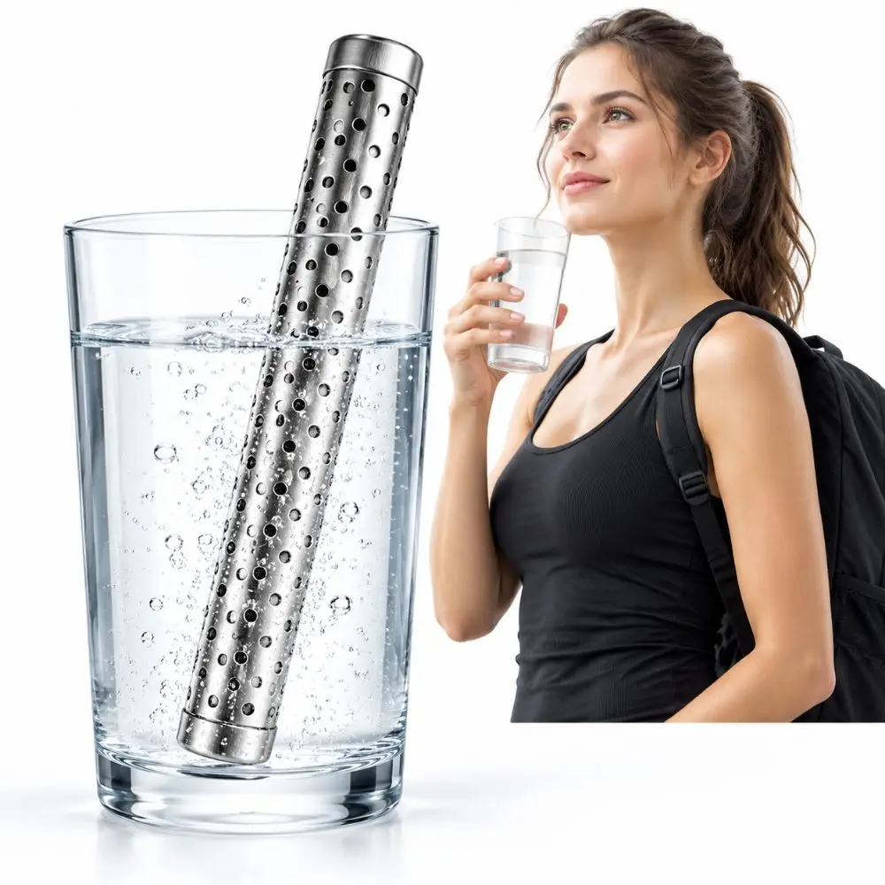 Stainless Steel Hydrogen Water Stick Perforated Portable Hydrogen Water Generator Metal Tube Silver Tone Water Alkalizer Machine