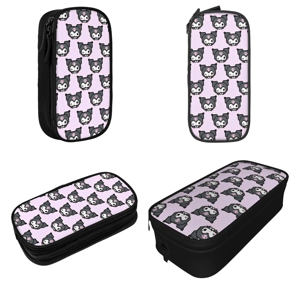 Kawaii Pixel Kuromi Pencil Case Cute Cartoon Pen Bags Girls Boys Big Capacity Students School Zipper Pencilcases