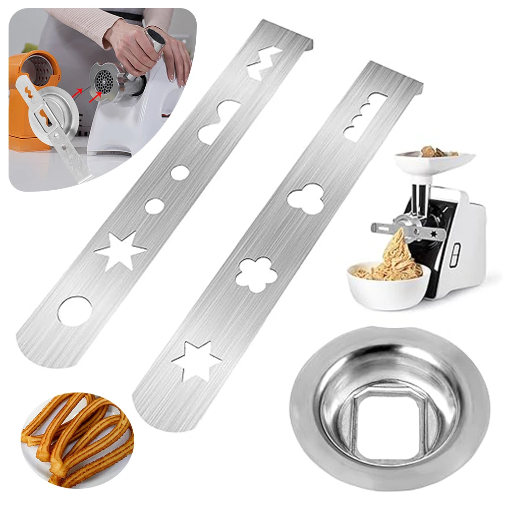 

2 Pcs Biscuit Attachment Stainless Steel with Connection Ring Pastry Attachment 8 Patterns Biscuit Mould for Size 5 Meat Grinder