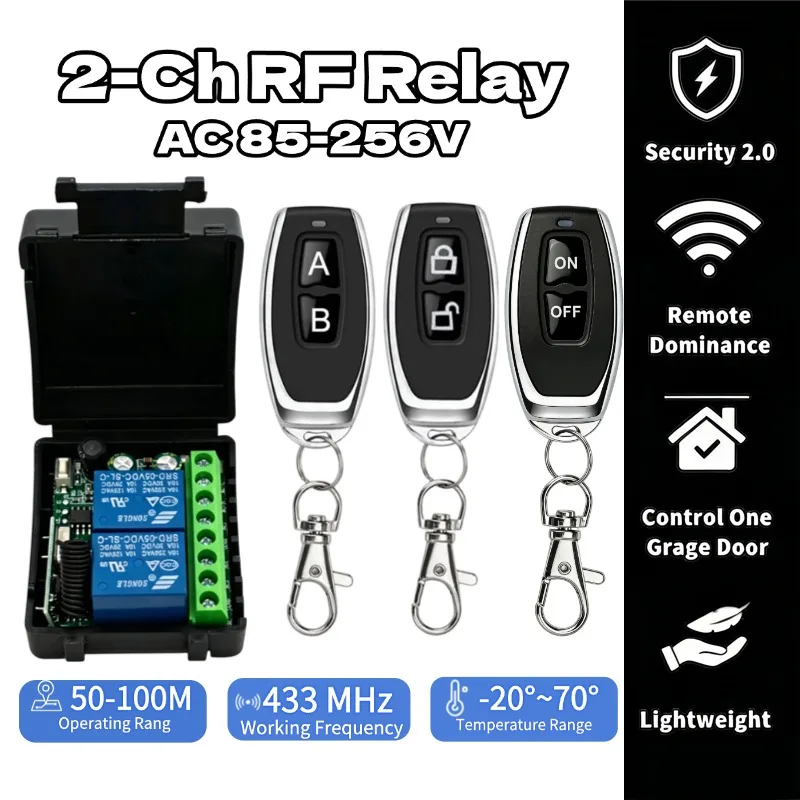 Image of AC 220V RF433 Fernbedienungsschalter Relais 2-Kanal Multifunktions-Empfängermodul für Garagen, Vorhänge, Motoren und Lichtsteuerung