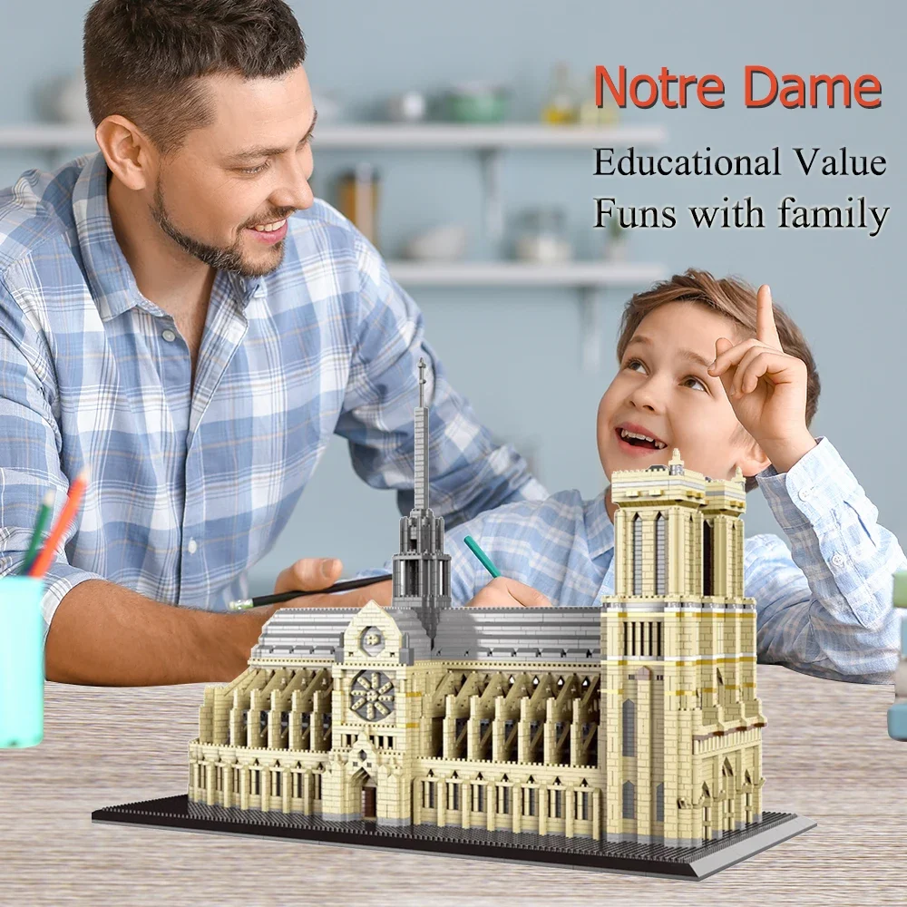 Notre Dame de Paris Model 3D Mikro klocki 0,5 cm długości wielki katedra, wystrój biura domowego, idealny projekt do zabijania czasu