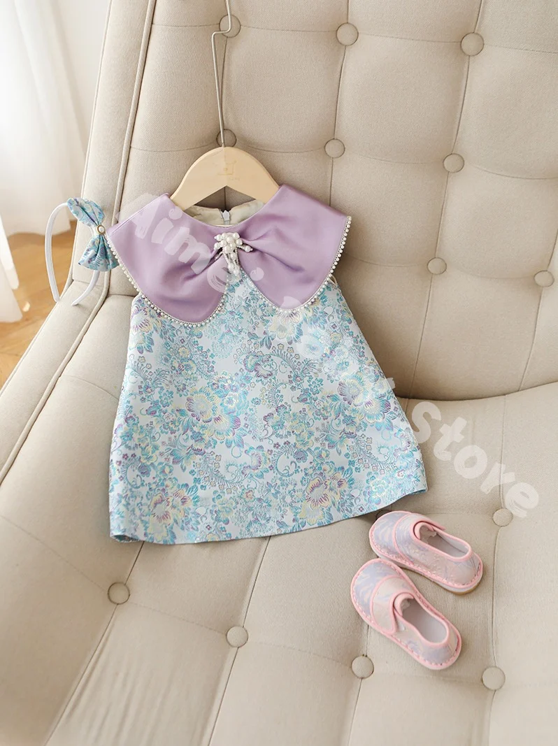 2023 Flower Girl Floral Dress Children Birthday Dresses For Kids Elegant Big Bow Frocks Girls Boutique Party Wear Dresses