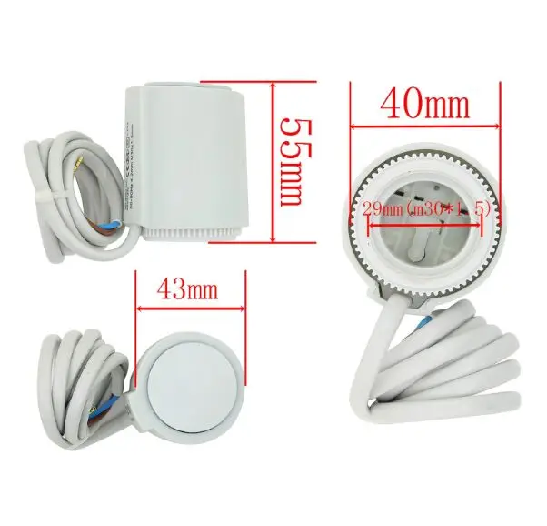 5 pces 230v 24v normalmente fechado atuador elétrico térmico normalmente aberto para válvulas de água distribuidor no sistema de aquecimento de piso