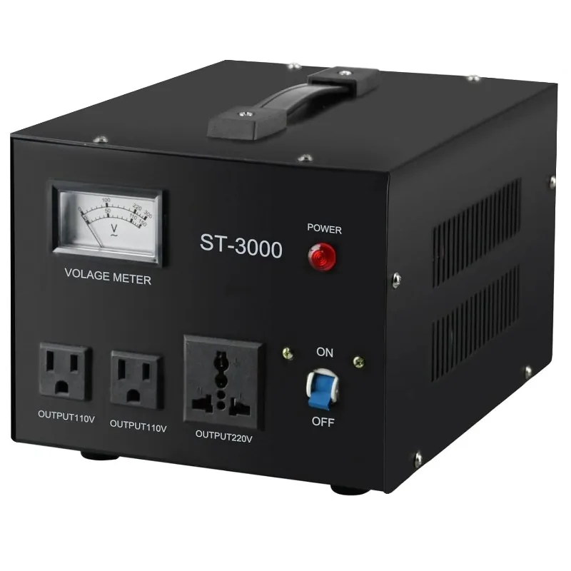 ST-3000 Voltage Transformer Converter Regulator with Voltage Meter - Step Up/Down - 110V/220V - Circuit Breaker Protection