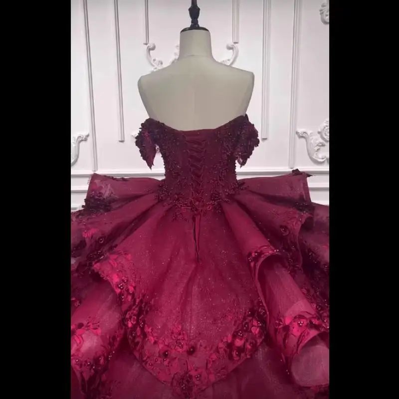 Strapless Wedding Dress Toasting Gown Heavy Industry Beaded Three-dimensional Flower Temperament Banquet Evening Gown Customized