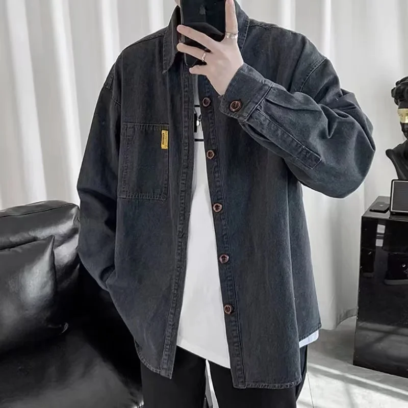 Heavy Industry Washed Denim Jacket Men's Spring and Autumn New Trendy Brand Handsome Tooling Jacket Loose Retro Denim Shirt