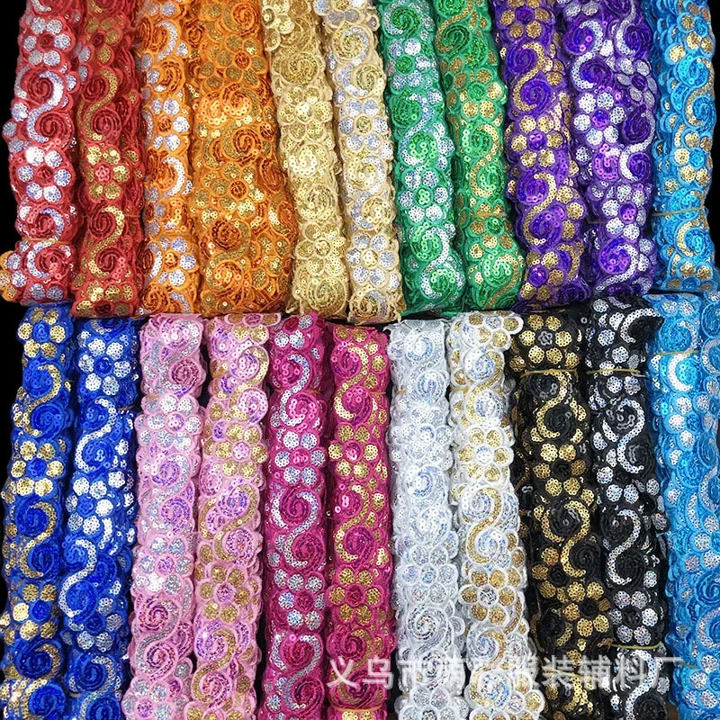 1/3/5 Yards 4cm Sequins Ribbon Lace Trim Sequin Fabric For Dress Clothes Headdress Bridal Sewing Accessories DIY Glitter Trims