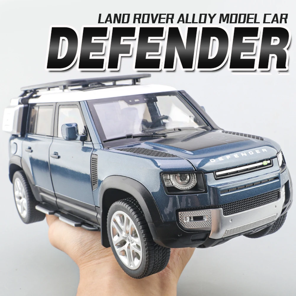 รถของเล่นแลนด์โรเวอร์ ดีเฟนเดอร์ ออฟโรด รุ่น 1:18 ผลิตจากโลหะ แบบหล่อขึ้นรูป พร้อมเสียง ไฟ ประตูเปิดได้ ดึงหลังวิ่งได้ ของขวัญสำหรับเด็ก