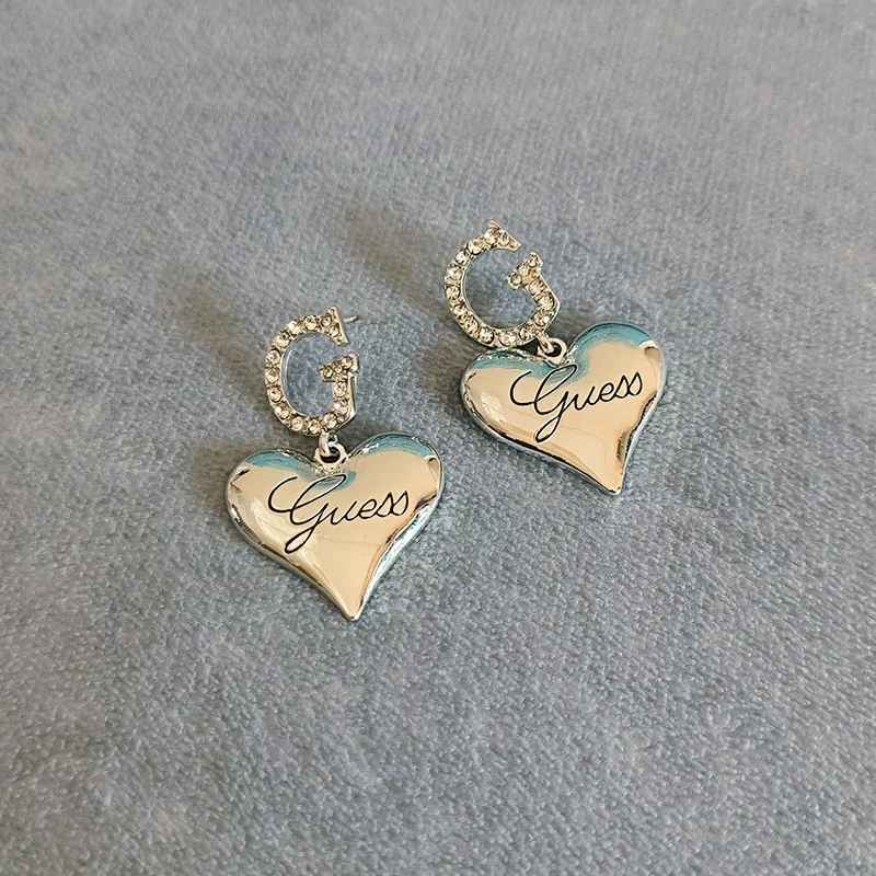 Boucles d'oreilles pendantes en métal ChimCoussins pour femmes et filles, style coréen, grand coeur d'amour, goujons lettre G, cadeau de bijoux à la mode, 1 paire