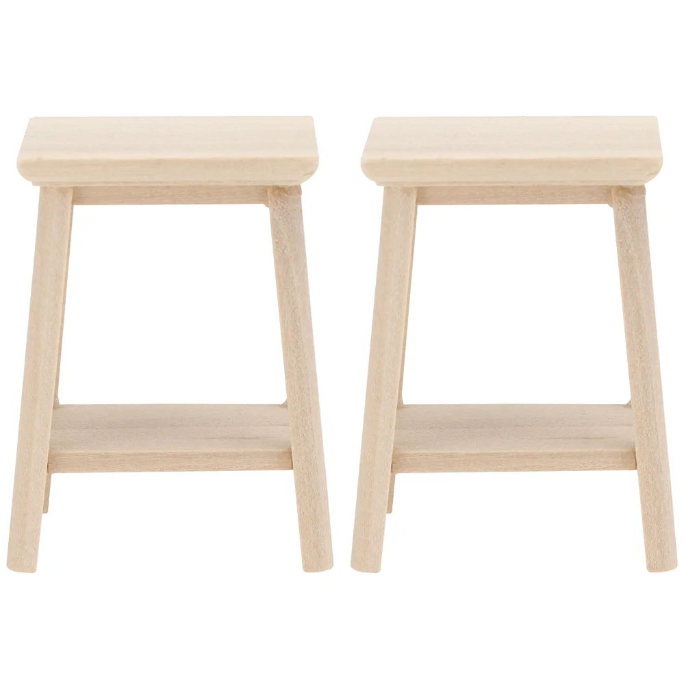 2 Pcs Dollhouse Stool Furniture Model Toy Ornaments Dinging Mini Wooden Decors Round Miniature Toys