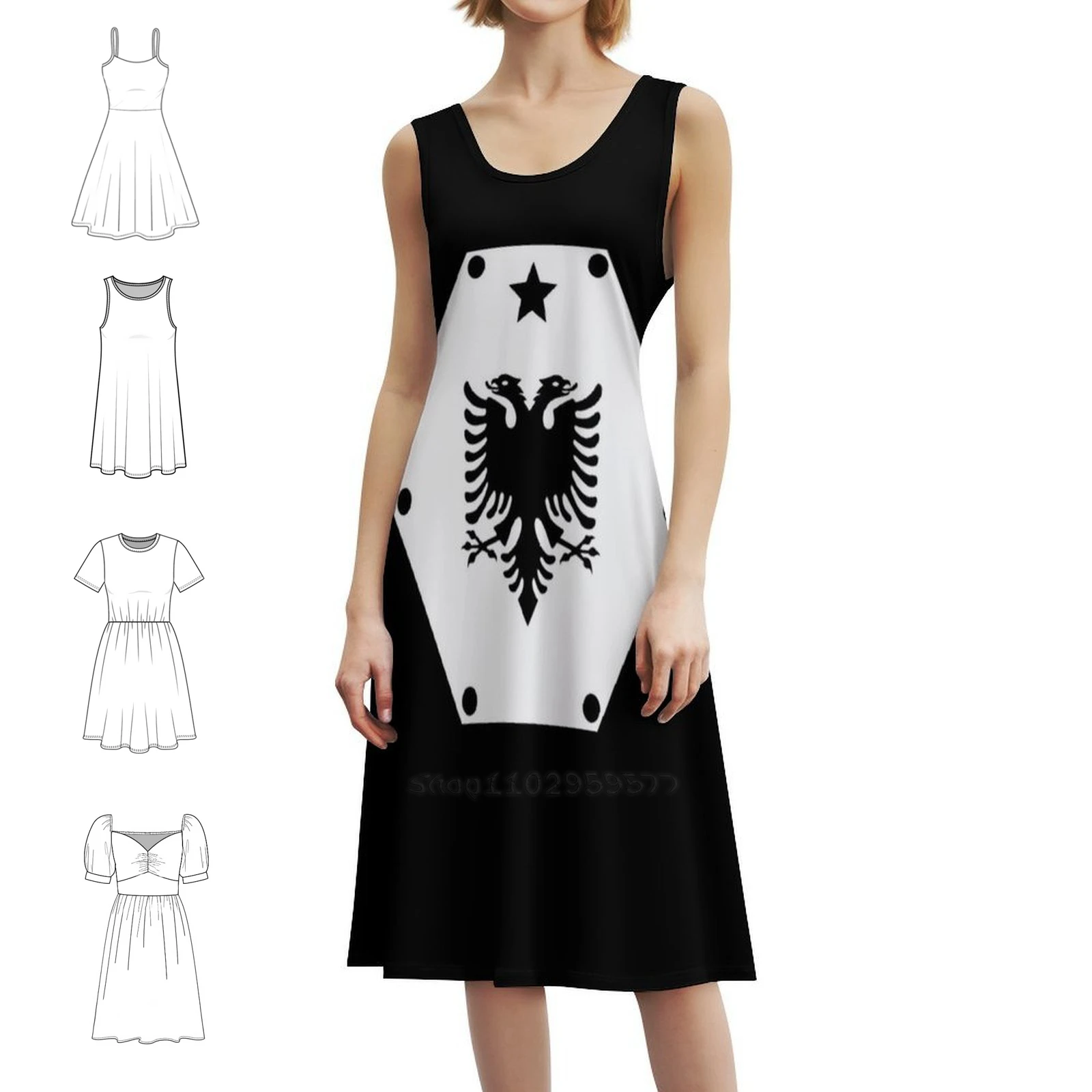 فستان حفلات أنيق للسيدات من ألبانيا بشعار على شكل حرف a مع خيارات قصيرة/طويلة/بدون ألبانيا ألبانيان تيرانا ألبانية #1