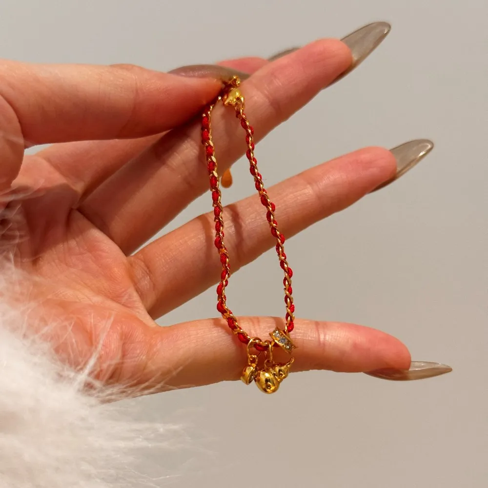 

New S925 Silver Bracelet with Red Rope, Born Year Gourd for Wealth, Exquisite Women's Handmade Design