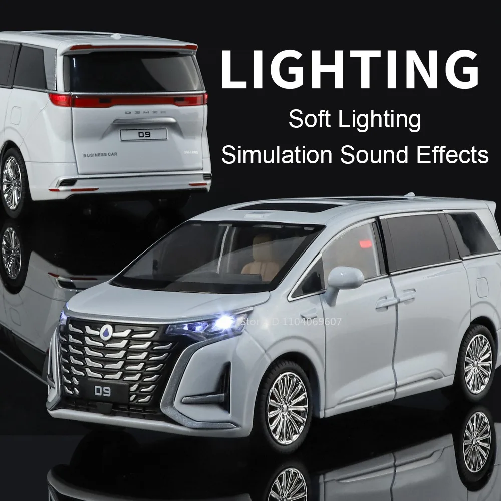 1:24 Scale Denza D9 Alphard Model Toy Car Alloy Diecast Miniature MPV Doors Opened Pull Back Sound Light for Boys Birthday Gifts
