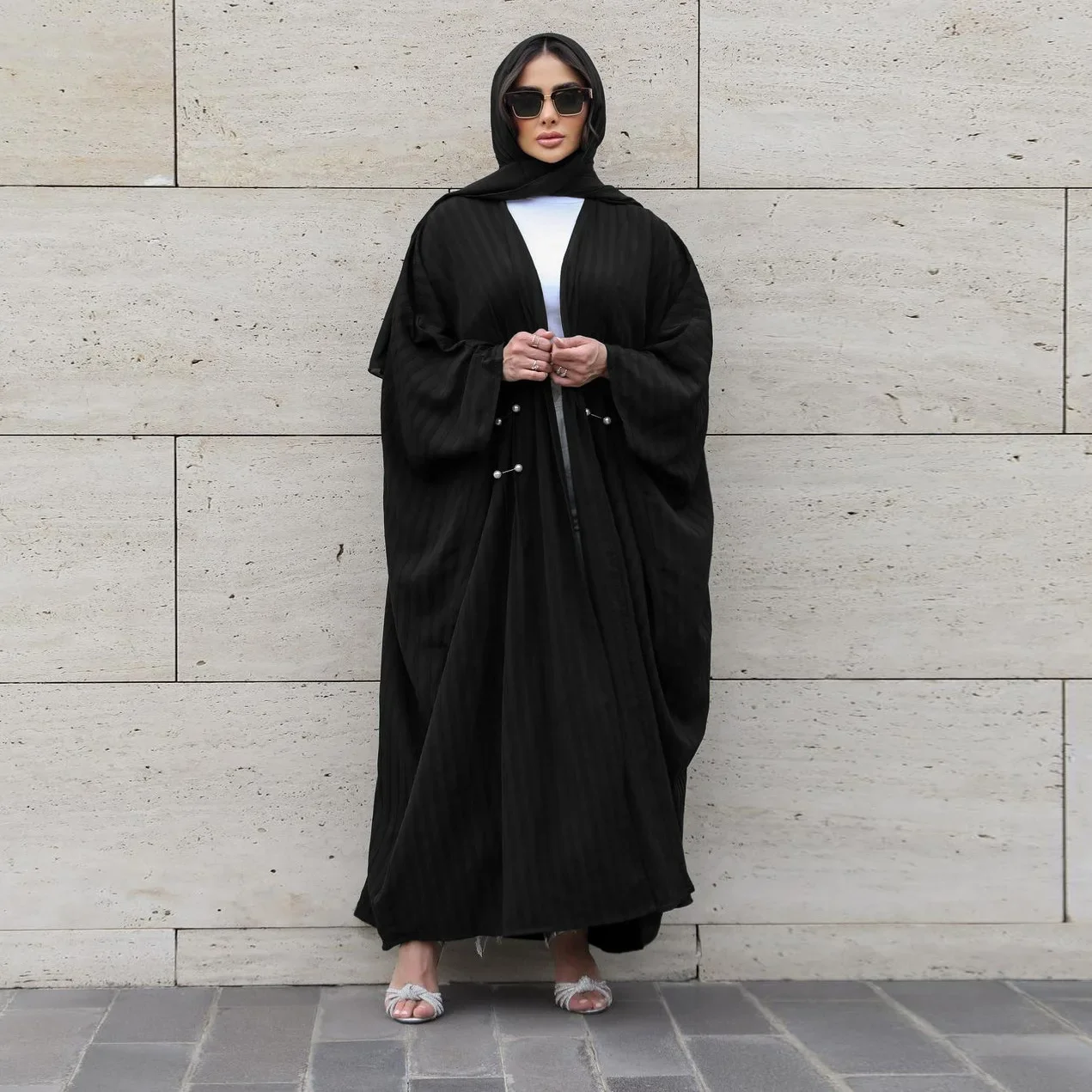 Solid Open Abaya Women Eid Muslim Dress Bat Sleeve Kimono Khimar Hijab Long Dresses Kaftan Abaya Jilbab Robe Islam Clothing 2024