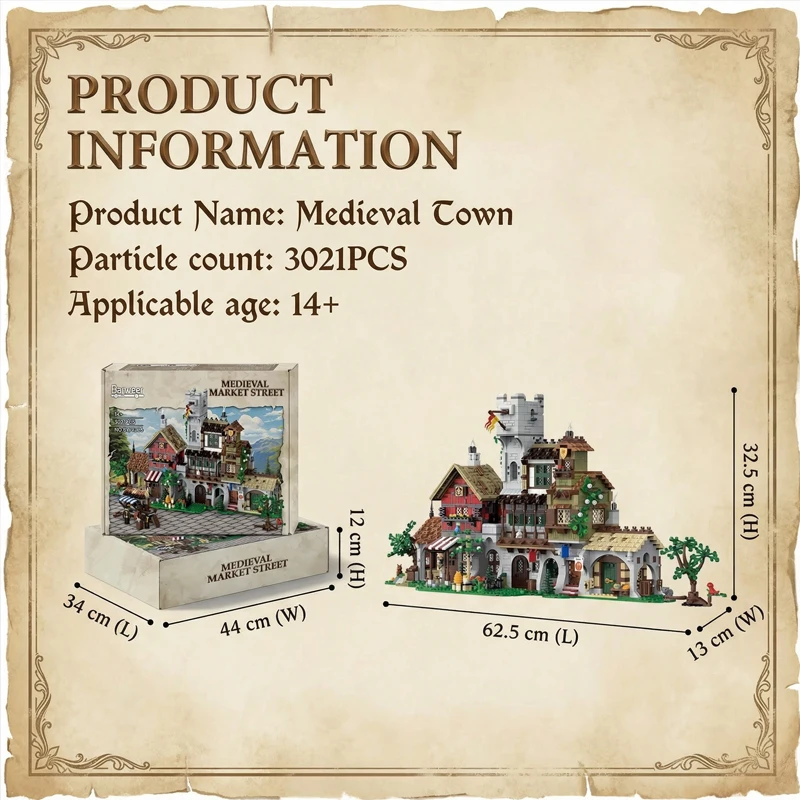 Kit de Construction Médiévale : Maquette de Ville, Blocs Modulaires, Jouet Créatif DIY, Cadeau, 3021 Pièces