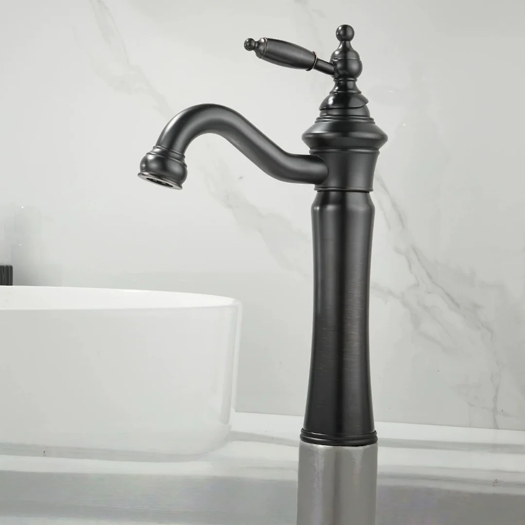 Brushed Gold Bathroom Faucet Antique Tall Basin Faucet Hot Cold Sink Faucet Brass Faucet Black Waterfall Faucet Sink Water Crane