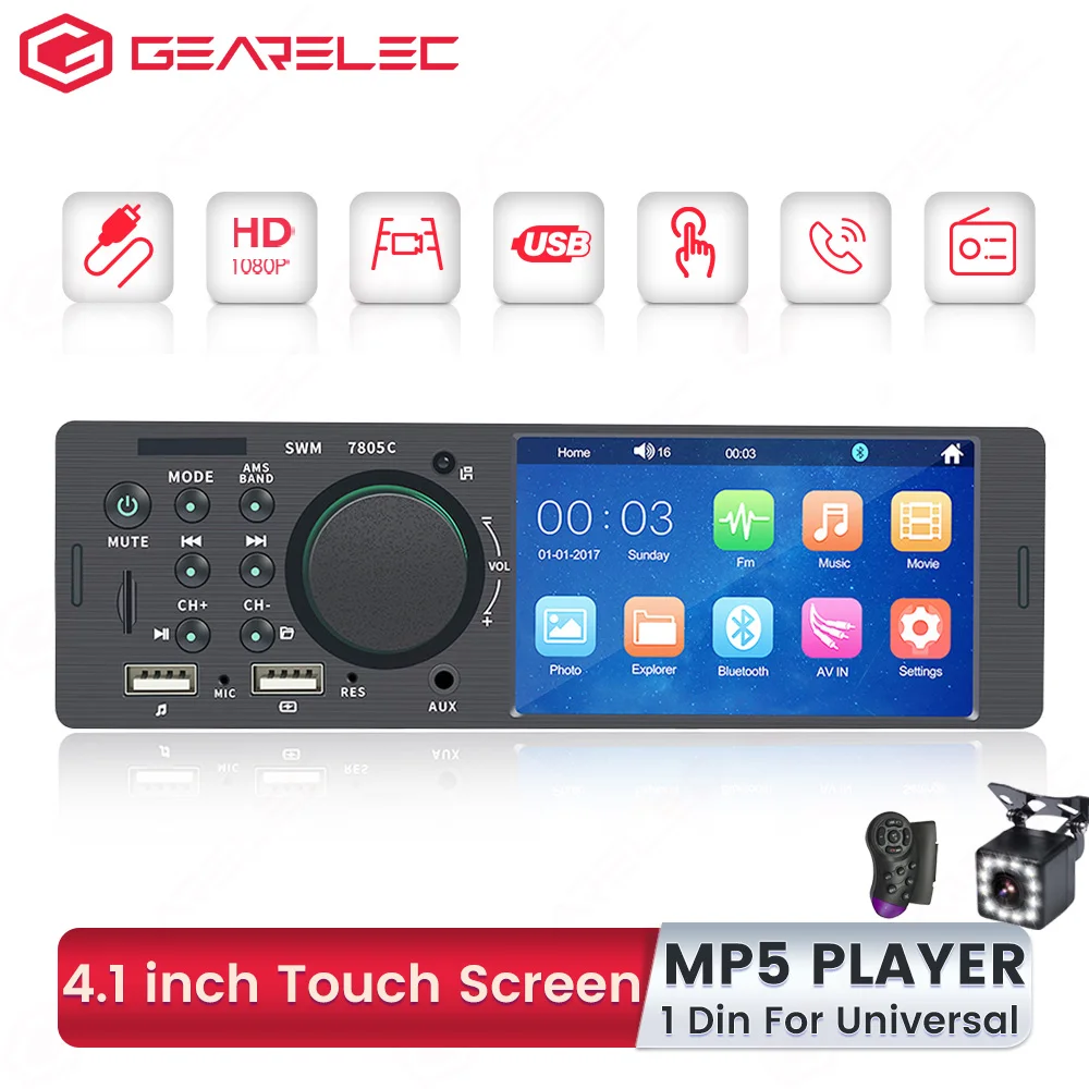 Car Radio 1 Din Bluetooth Audio Video Stereo Multimedia   Player 7805C 4.1