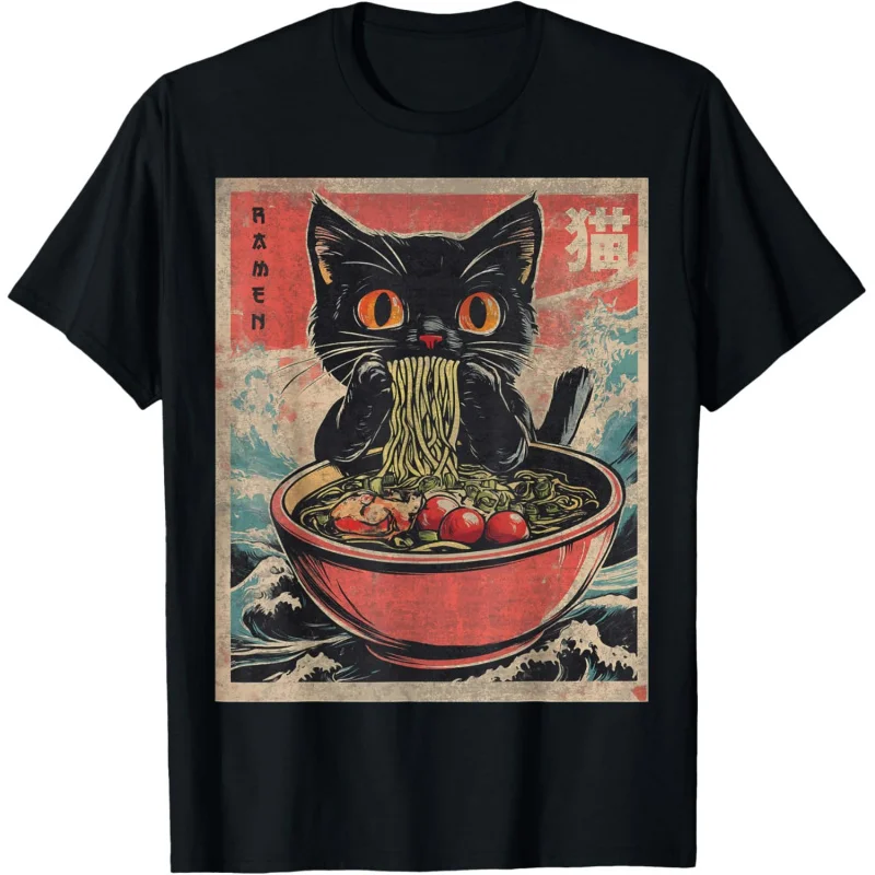 Cat Ramen Japanese Funny Graphic Tees Kawaii Cat Anime Gifts T-Shirt