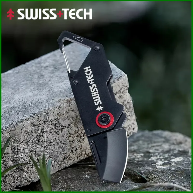 スイステックミニ折りたたみナイフマルチツールポケットナイフカラビナクリップキャンプ EDC ポータブルキーリングボックスカッター栓抜き